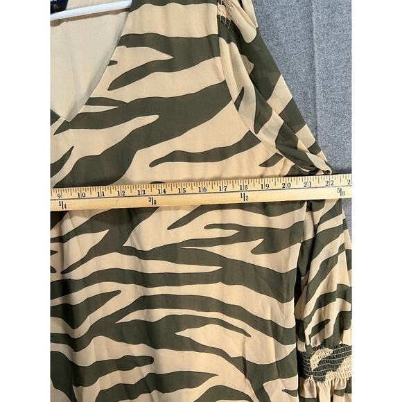 Studio Park x Leah Williams Printed Chiffon Blouse with Ruff Khaki Zebra Large - Picture 7 of 9
